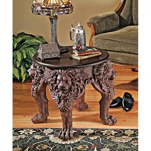 中世ヨーロッパ家具風ライオンのテーブル　アンティーク風インテリア置物洋風西洋風装飾サイドテーブル小型コンソール机獅子彫刻調度品飾り