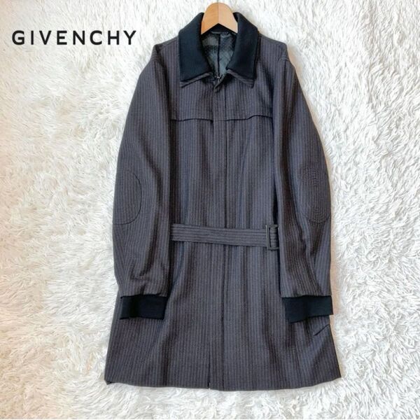 GIVENCHY ジバンシィ ウールデザインコート ジップアップ 切替 エルボーパッチ ステンカラーコート
