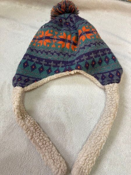 雪の結晶 フライトキャップ ニット帽 キッズ ニットキャップ ボンボン
