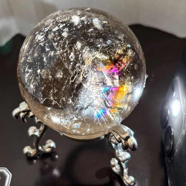 非加熱 天然スモーキークォーツ丸玉 ブラジル産 置物 スフィア 煙水晶 虹入り パワーストーン インテリア 天然石 魔除け お守り