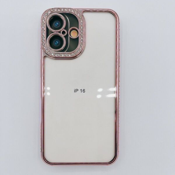 iPhone16 ラインストーンケース ピンク