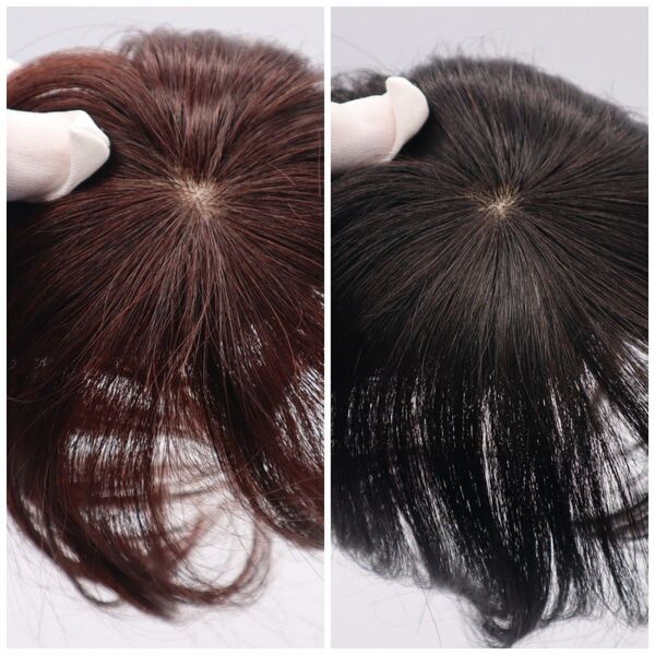 ヘアピース 20cm つむじリアル ナチュラルブラック 人毛 かつら 白髪隠し 頭頂部 部分カツラ 増毛 薄毛 人工頭皮 つむじ