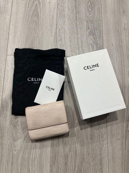 箱と巾着付き!セリーヌ CELINE 三つ折財布