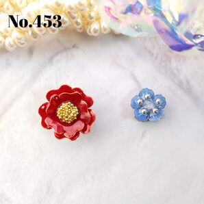 No.453 片耳ピアス 山茶花 ネモフィラ