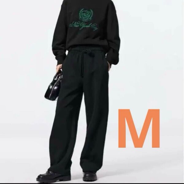 GU スウェットバレルレッグパンツ M ブラック