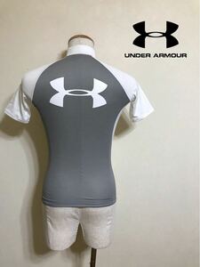 【美品】 UNDER ARMOUR HG アンダーアーマー ヒートギア コンプレッション ハイネック ビッグロゴ インナーウェア サイズSM 半袖 MSC3089