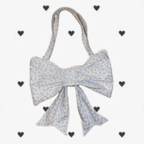 リボンバッグ 花 ブルー リボン トートバッグ ハンドメイド