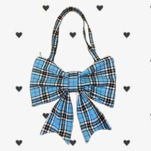 リボンバッグ チェック ブルー リボン トートバッグ ハンドメイド