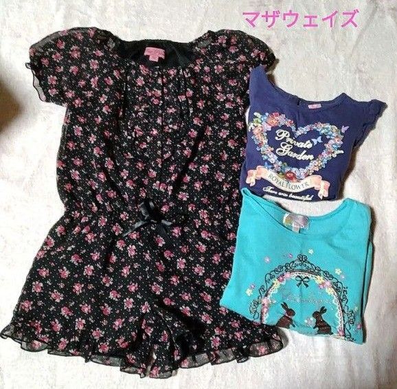 マザウェイズ 春夏セット 女の子 110cm 半袖 オールインワン シフォン Tシャツ シアー 花柄 うさぎ リボン