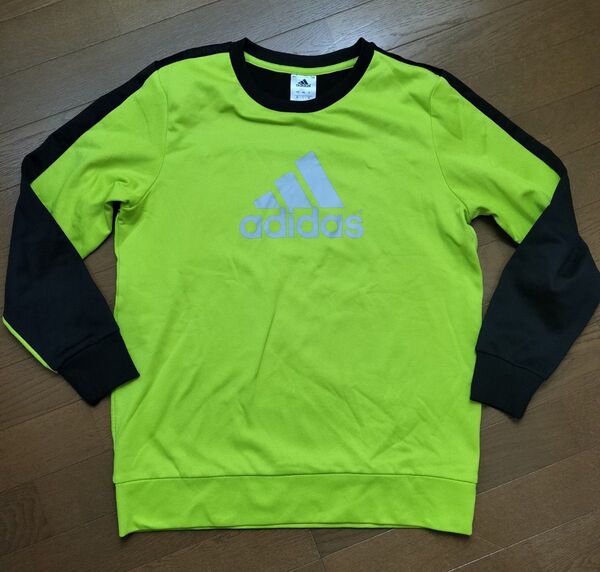 アディダス スウェット /ツートンカラー裏起毛 トレーナー160サッカーadidas蛍光色