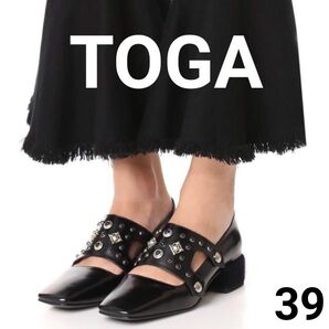 近日削除【先着即決限定特別価格!】新品同様★TOGA トーガプルラ 豪華 本革 スタッズ★ビジュー シューズ 39 黑 入手困難