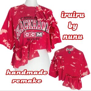 オリジナルダイダイ染め 古着リメイク Tシャツ 橙 赤 推し活 原宿 下北沢 トップス