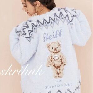 ☆新品☆ジェラートピケ☆シュタイフ☆コラボ☆【Steiff】フェアアイル柄カーディガン☆ブルー☆レディース☆ベア☆くま☆クマ☆水色