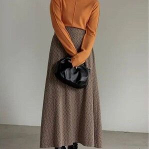 Re:EDIT 幾何学柄 ジャガードニットソー マーメイドスカート モカ SCサイズ リエディ ロングスカート マキシスカート