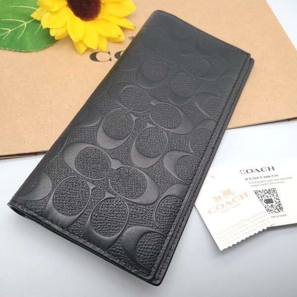 COACH 長財布 新品 ブラック エンボス 最新作 小銭入れ お札入れ メンズ