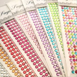 6mmカラフル ラインストーンステッカーシート140個×9種セット
