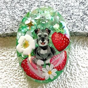 シュナウザー 犬 チャーム ストラップ プレゼント いちご ハンドメイド