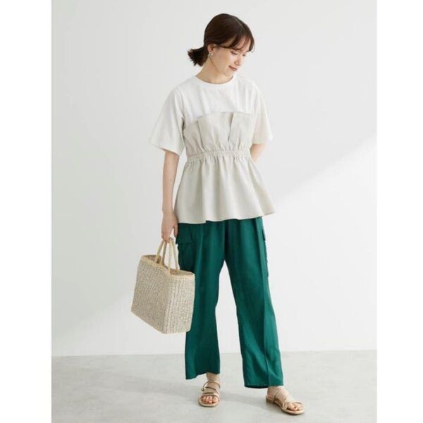 1140【YE LIBARE】ビスチェドッキングプルオーバー 白 ギャザー 美品