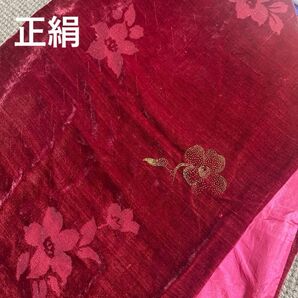 正絹 椿 金刺繍 アンティーク ベロア ショール 昭和レトロ
