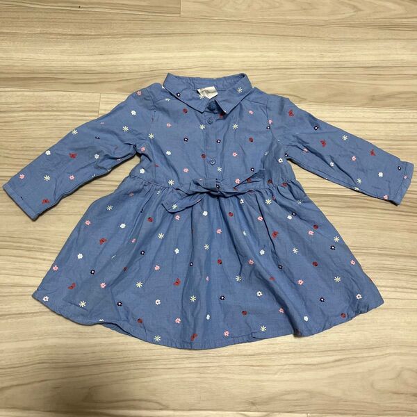 H&M 花柄 てんとう虫 ちょうちょ リボン ワンピース 74