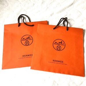 HERMS オレンジショップ袋 カレ スカーフ用 2枚セット 紙袋