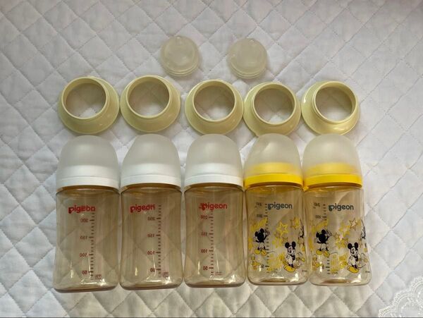 Pigeon ピジョン 母乳実感 哺乳瓶 プラスチック240ml 5本セット 予備乳首&アタッチメント付き 中古品