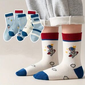 宇宙飛行士デザイン靴下5足セット M 子ども キッズ 男の子 靴下 ソックス