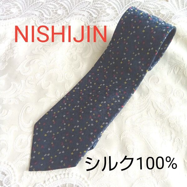 NISHIJIN ネイビー ドット柄 ネクタイ 西陣 シルク100%