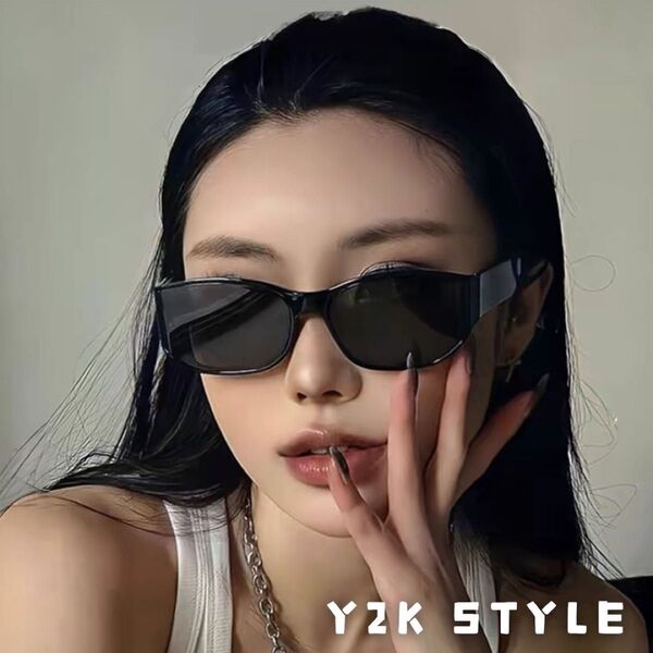 サングラス メガネ y2k y3k ブラック シンプル フレーム 幅広 ゴールド ダークコケット ダークコア
