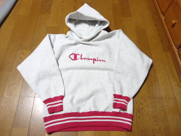 M/刺繍タグ/ビンテージ/90s/チャンピオンChampion/リバースウィーブ/USA/レッドリブライン/パーカー/スウェット/トレーナー/グレー/