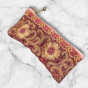 ハンドメイド インド刺繍リボン ミニポーチ