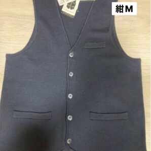 新品 AOKI 洗えるニットベストジレ M 紺 GIM