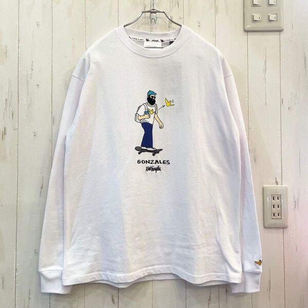 新品タグ付き(What it isNt) ART BY MARK GONZALES袖リブロングスリーブTシャツ ホワイト Mサイズ