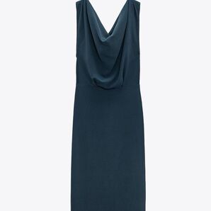 【新品タグ付】ザラ ZARA ダークブルー ドレープネック ワンピース XS