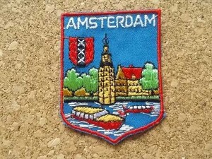 80s オランダHOLLANDアムステルダム教会ビンテージ刺繍ワッペン/アムステル川紋章アップリケOude Kerkパッチ旅行エンブレム土産ヨーロッパ