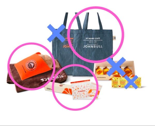 ★サンマルクカフェ福袋2025から3点セット★チョコクロクッション ジョンブルロゴプリントトートバッグ ジッパーバッグ新品未使用