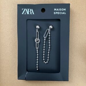 【未使用】ZARA × MAISON SPECIAL コントラスト ミスマッチ ピアス シルバー ロング ボールチェーン