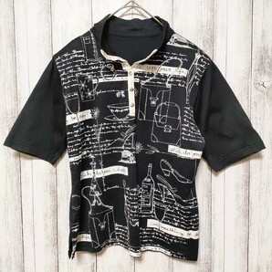 KEY LUCK 肩パッド付き ロゴプリントTシャツ ブラック