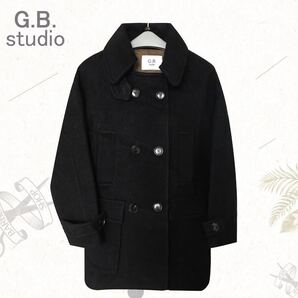 ウールモッサコート ダブルブレスト ブラック ウール調 チェスターコート メンズ 厚手 ノーカラーコート ステンカラーコート ピーコート