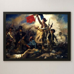 Art hand Auction 德拉克洛瓦自由女神像领导人民绘画艺术光面海报 A3 酒吧咖啡馆经典室内法国大革命酷玩万岁, 住宅, 内部的, 其他的