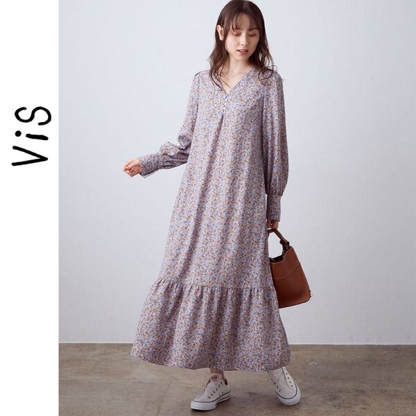 ViS 花柄ティアードワンピース