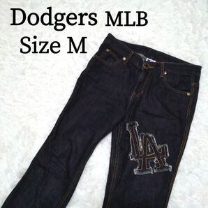 Dodgers ドジャース デニム パンツ ワッペン ロゴ M ストライプ