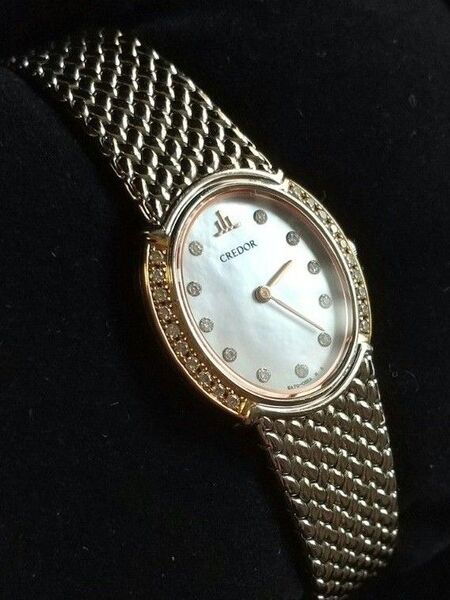 クレドール シグノGSWE946 美品 白蝶貝 18KT 31Pダイヤ クォーツ