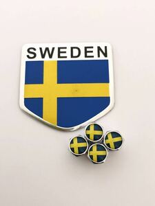 I スウェーデン 国旗 バルブキャップ エンブレム ステッカー フェンダー ボルボ VOLVO 850 940 960 C30 C70 S40 S60 S70 S80 S90 V90 XC40