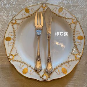 【Puiforcat ピュイフォルカ】 純銀 スターリングシルバー/フィッシュナイフ&フォーク「薔薇と紋章」