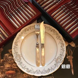 フランス ピュイフォルカ/純銀 白蝶貝/ナイフ&フォーク 1組 2本セット