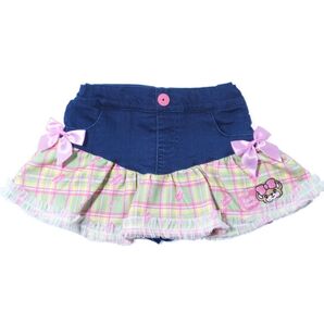 アースマジック デニム×タータンチェック切替スカート