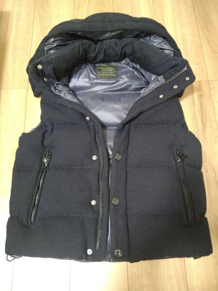 【nano.universe×西川ダウン】ナノユニバース フード ダウンベスト 紺色 ネイビー Lサイズ