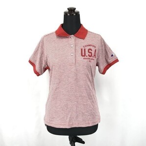 チャンピオン★半袖ポロシャツ【レディースL/レッド×グレー/ボーター】◆BG206