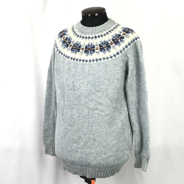 スコットランド製☆Shetland/Isles Knit☆英国ウールセーター【44/メンズM程度/ライトブルー】Tops/Shirts/ 訳あり特価◇mBH357